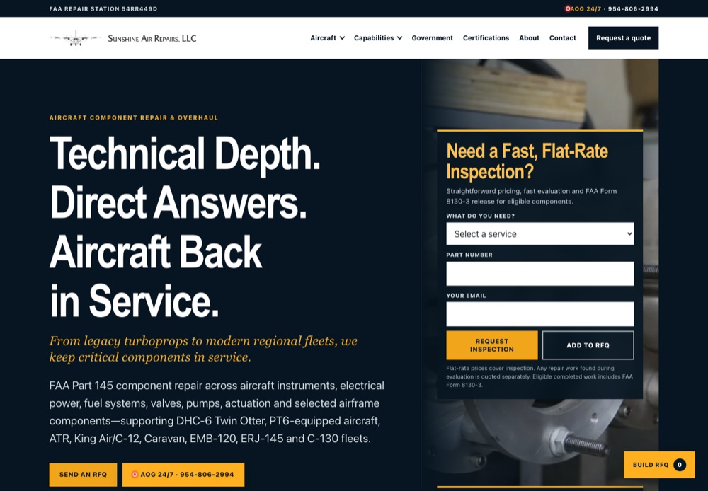 Sunshine Air Repairs website